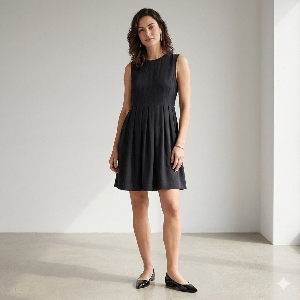 Vince Silk Black Pleated Acedemia Size 4 Formal Basic Cocktail Dress